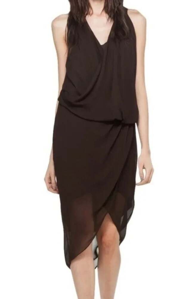 Helmut Lang Black Asymmetrical Draped Midi Dress
